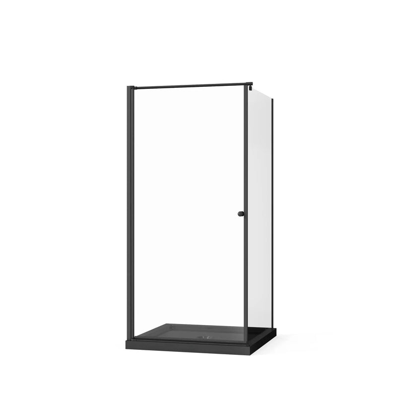 Corner Shower Enclosure with Frameless Pivot Door - Black by HouseOfZazla