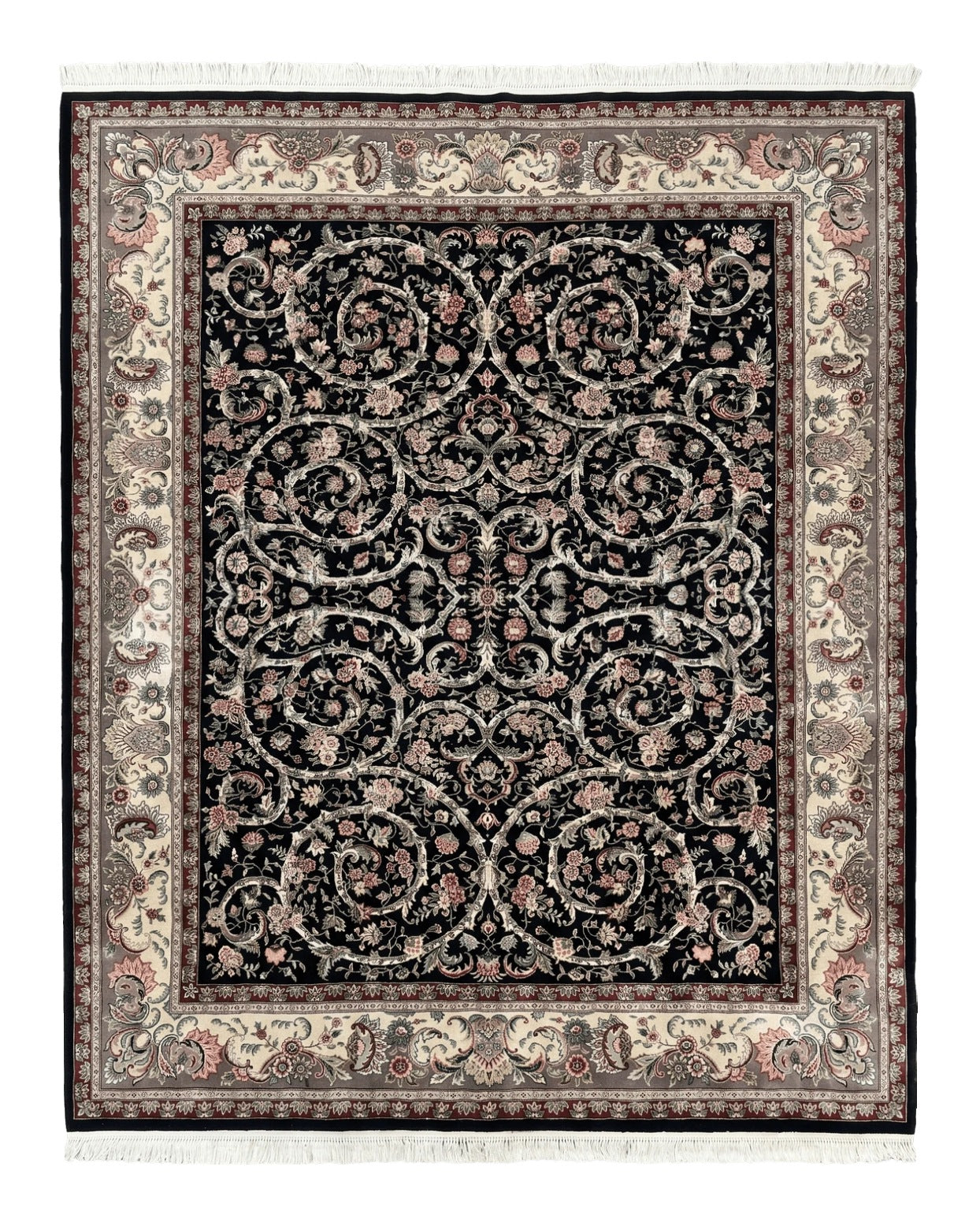 Black Pak Persian Rug 8x11, Floral Pattern, Hand Knotted Vintage Wool Rug with Silk Highlights, Fine 200 KPSI by Jewel Rugs