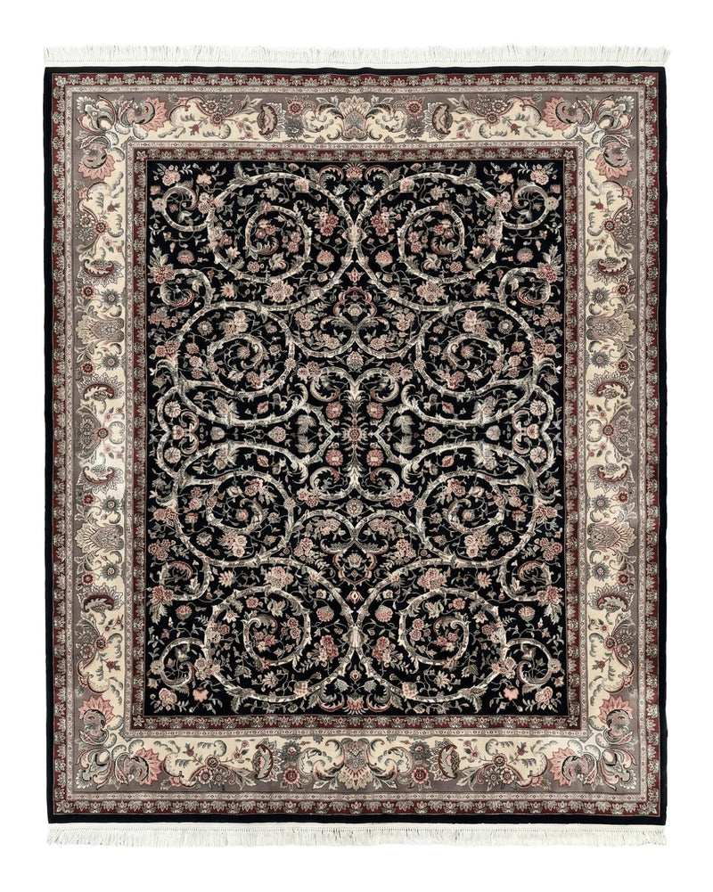 Black Pak Persian Rug 8x11, Floral Pattern, Hand Knotted Vintage Wool Rug with Silk Highlights, Fine 200 KPSI by Jewel Rugs