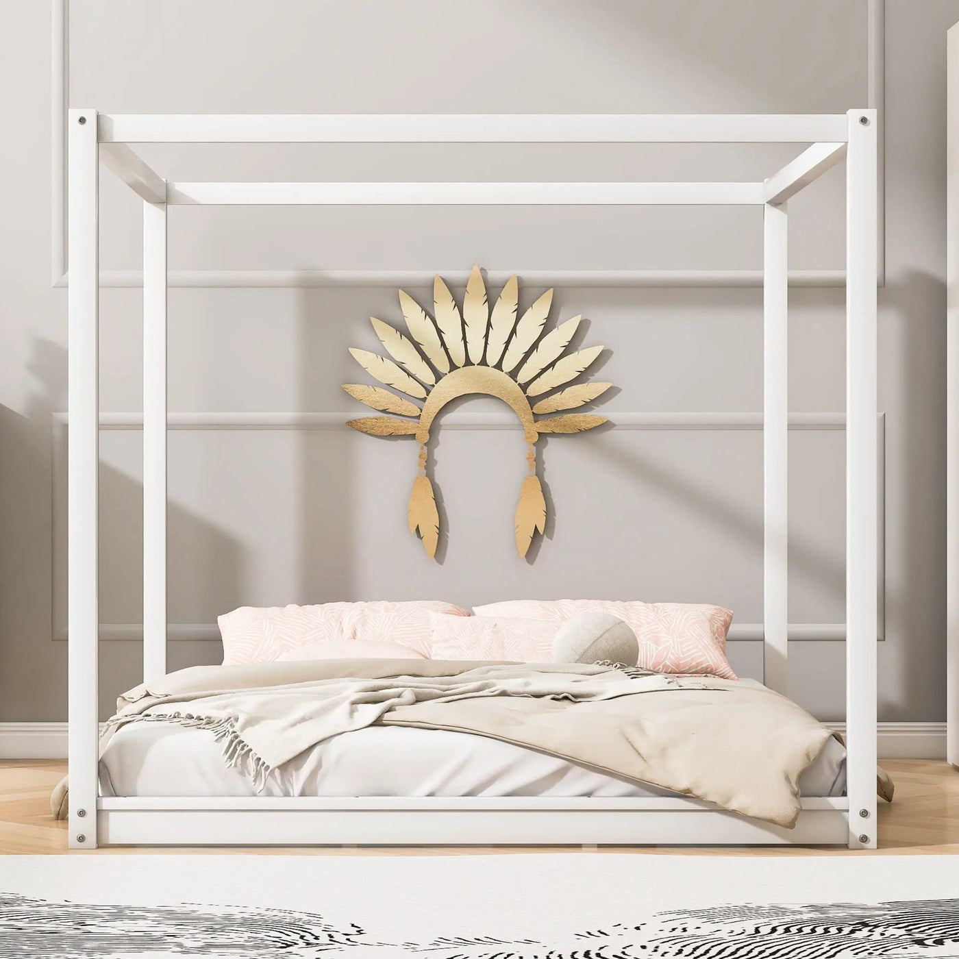 Wood Canopy Platform Bed With Support Legs And Airflow Slats by HouseOfZazla