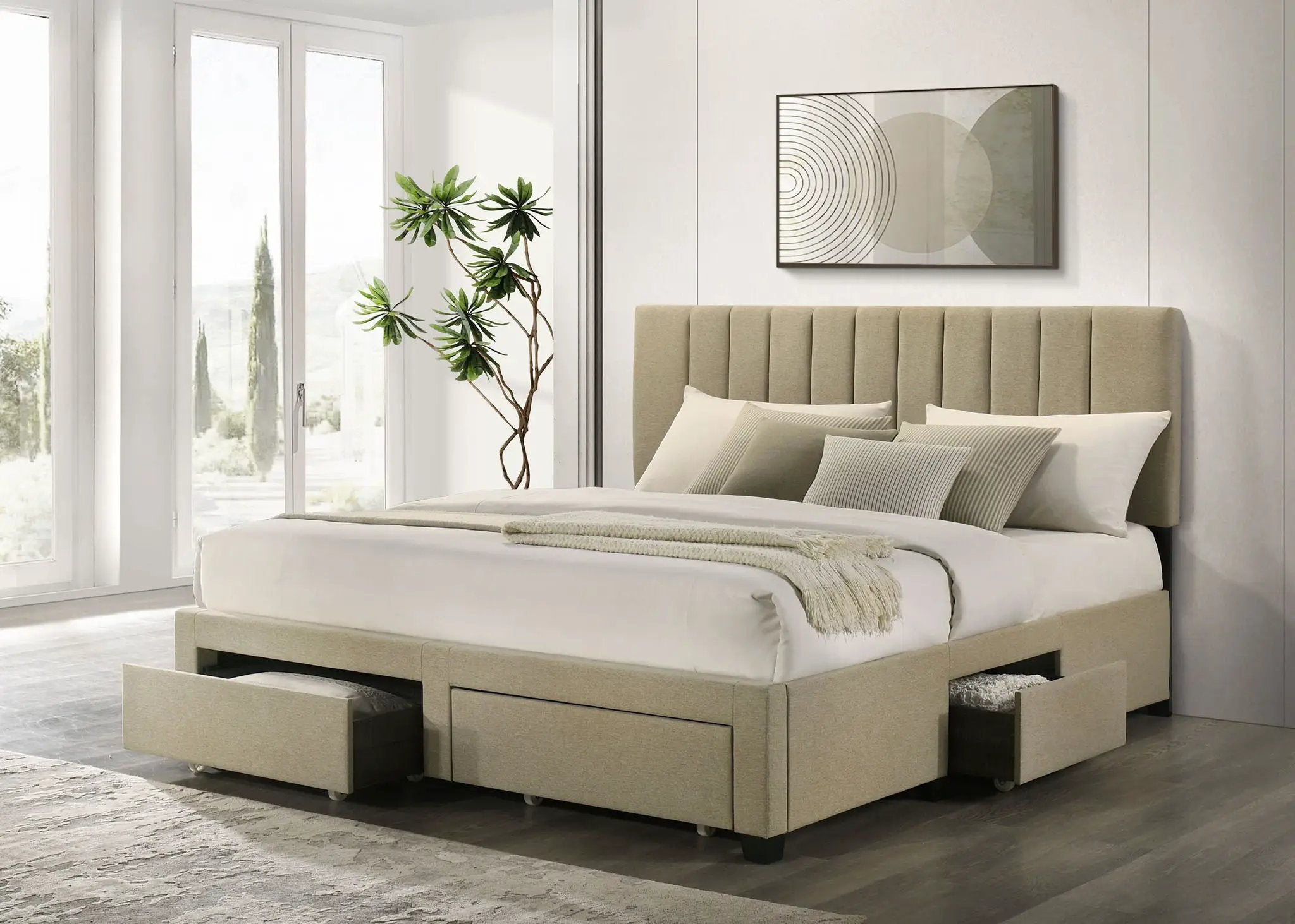 Wheatland 4-drawer Upholstered Eastern King Storage Bed Brown by Unique Piece Furniture