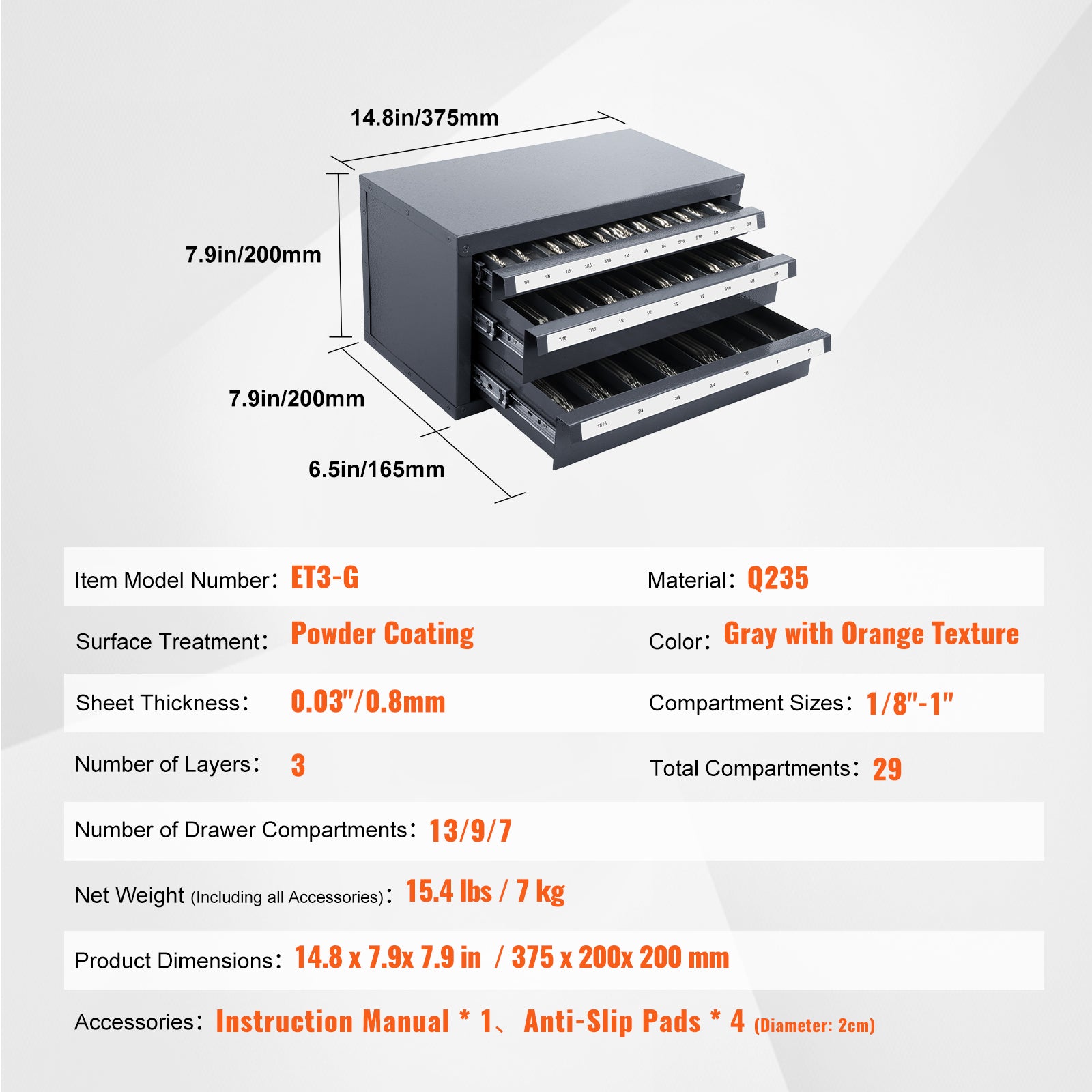 End Mill Dispenser Cabinet, Three-Drawer Organizer for End Mill Storage by HouseOfZazla