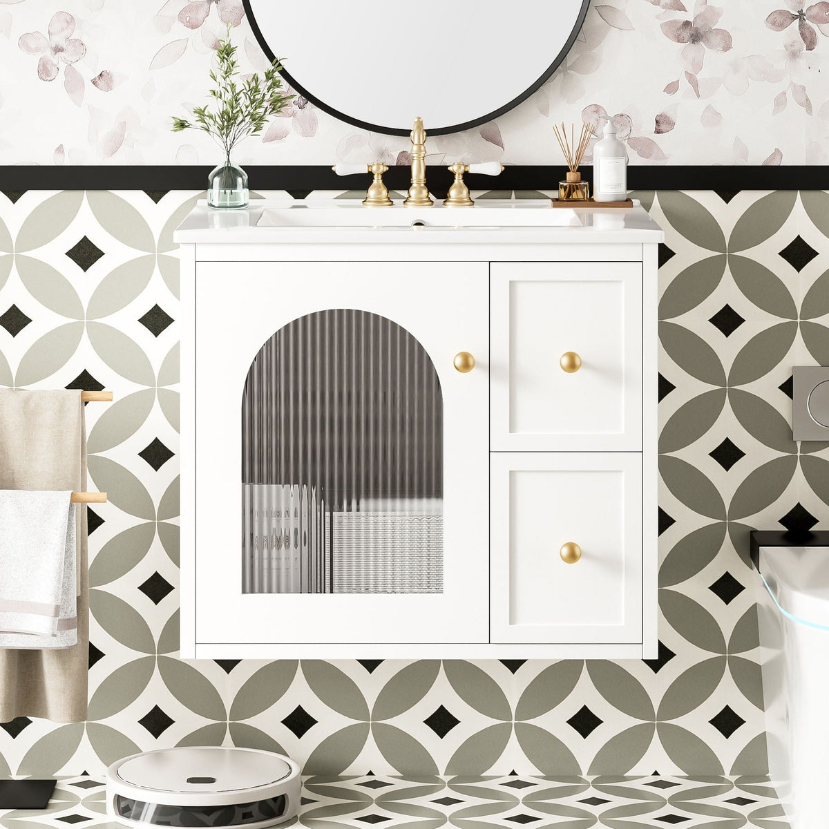 Wall-Mounted Bathroom Vanity Set With Sink, 2 Drawers And Soft-Close Door, photo 12 of 21