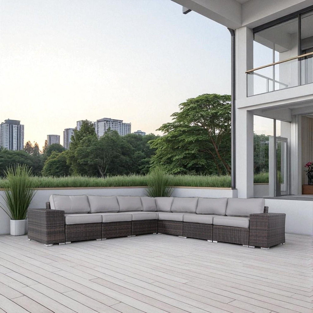 Rattan Sectional Sofa Set with Cushions - Gray, Dark Brown, or Beige, photo 24 of 37