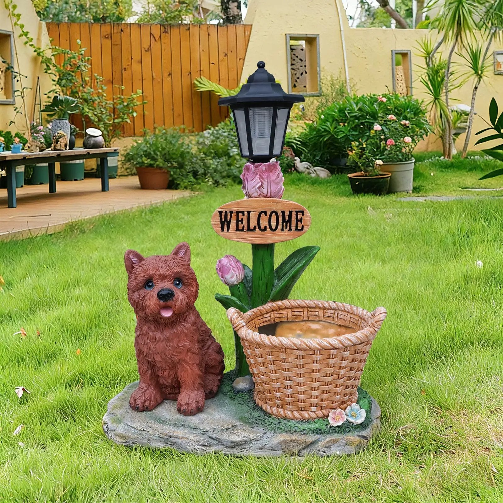 Sitting Puppy Solar Planter Outdoor Statue by HouseOfZazla