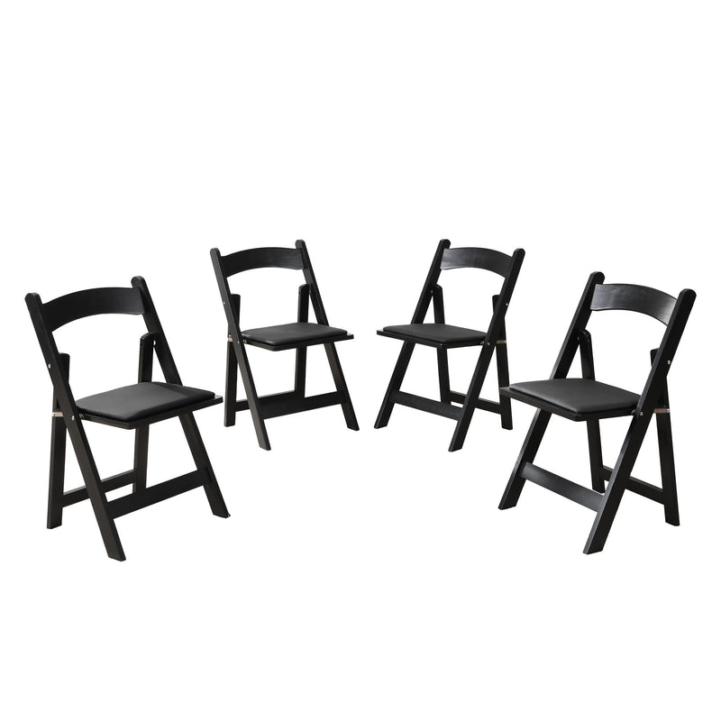 Solid Wood Upholstered Folding Chair Set with Padded Seat - Black