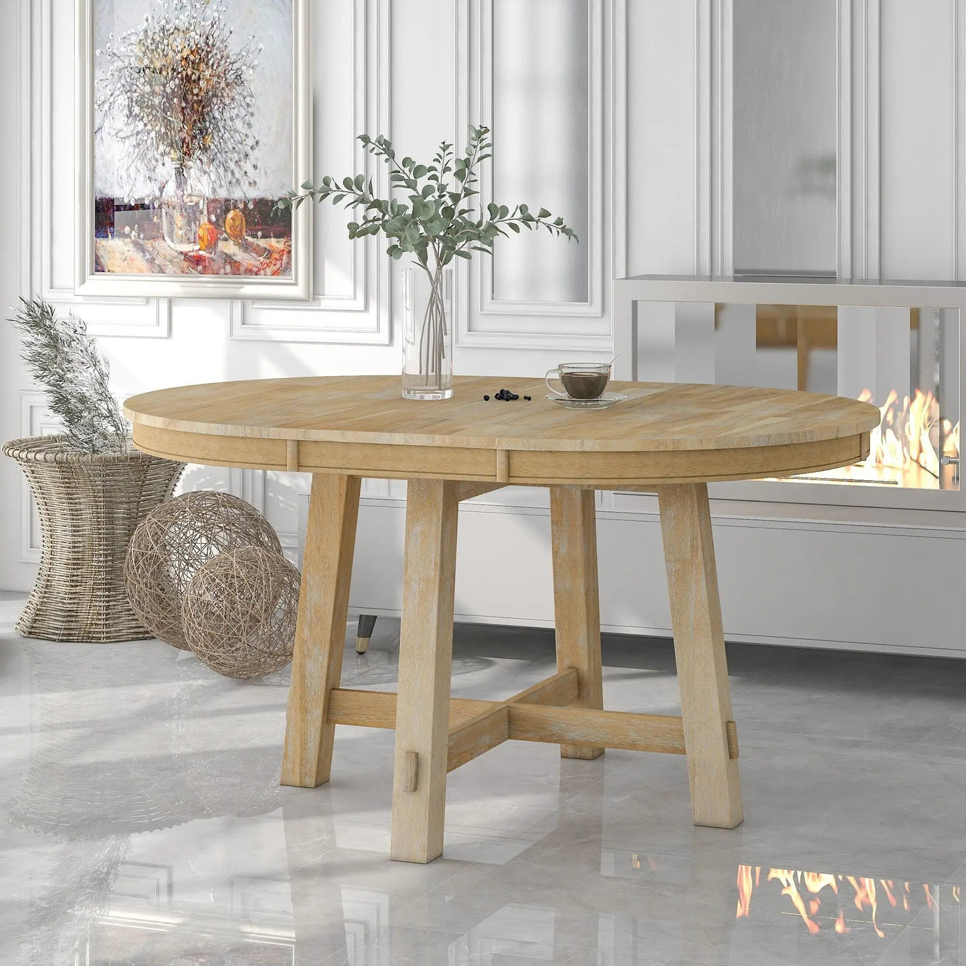 Gia Round Extendable Dining Table with 16" Leaf Wood by HouseOfZazla