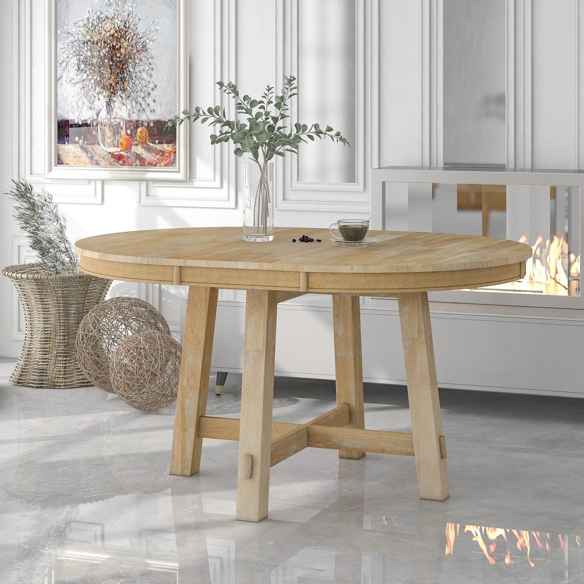 Gia - Round Extendable Dining Table With 16" Leaf Wood by Unique Piece Furniture