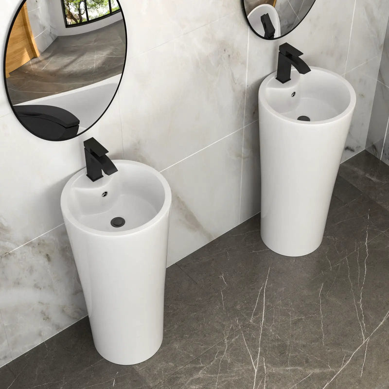 15" Pedestal Sink With Space Saving Design, Smooth Non Porous Surface For Powder Rooms - White by HouseOfZazla