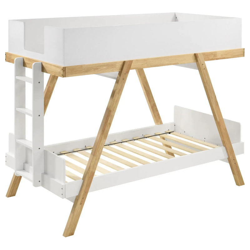 Frankie Wood Twin Over Twin Bunk Bed White and Natural by Unique Piece Furniture