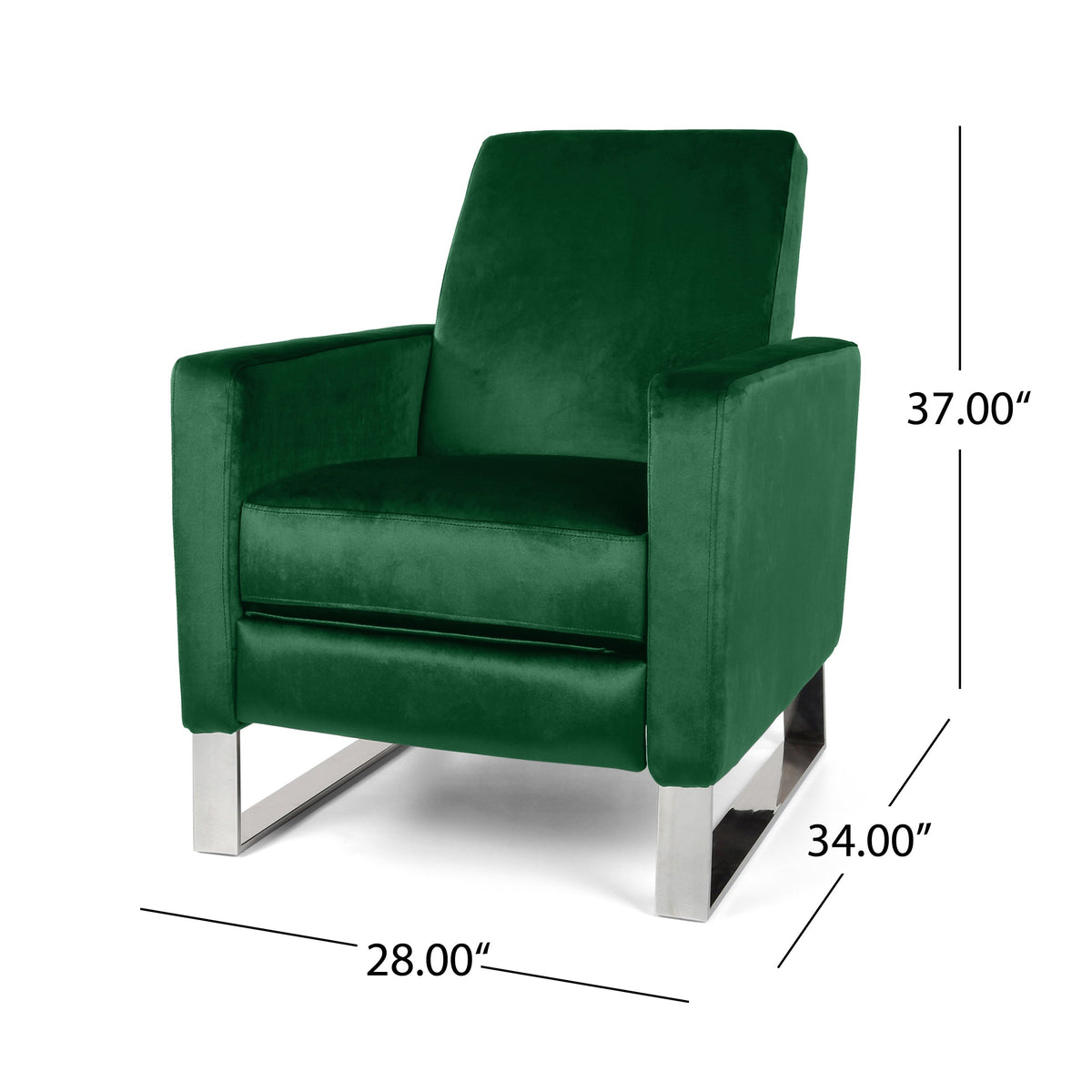Velvet Push Back Recliner with Metal Legs - Emerald or Blue, photo 7 of 10