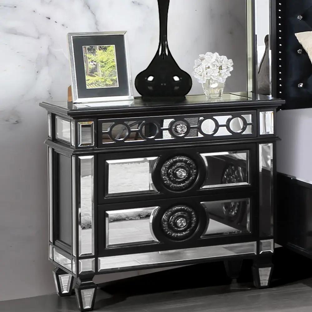 Varian II - Nightstand - Mirrored, Black & Sliver by Unique Piece Furniture