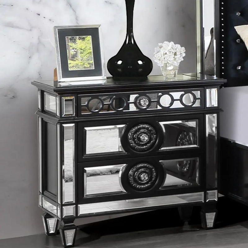 Varian II - Nightstand - Mirrored, Black & Sliver by Unique Piece Furniture