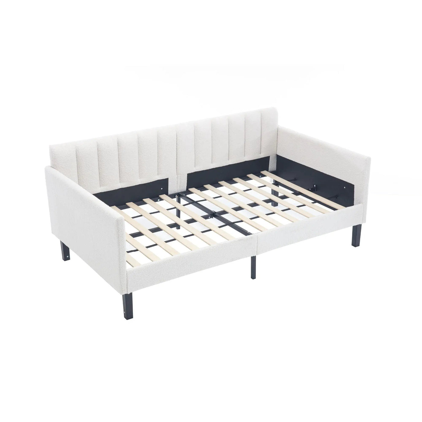 Elena - Boucle Upholstered Daybed, Ribbed Tufted Backrest by HouseOfZazla