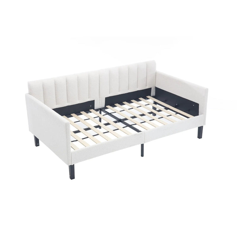 Elena - Boucle Upholstered Daybed, Ribbed Tufted Backrest by HouseOfZazla