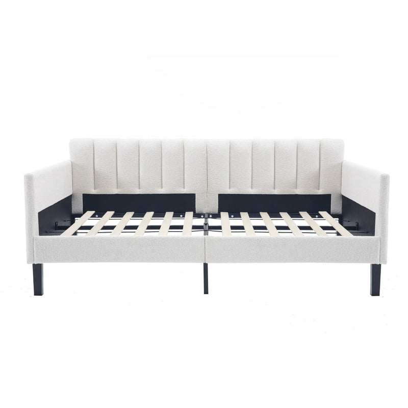 Elena - Boucle Upholstered Daybed, Ribbed Tufted Backrest by HouseOfZazla