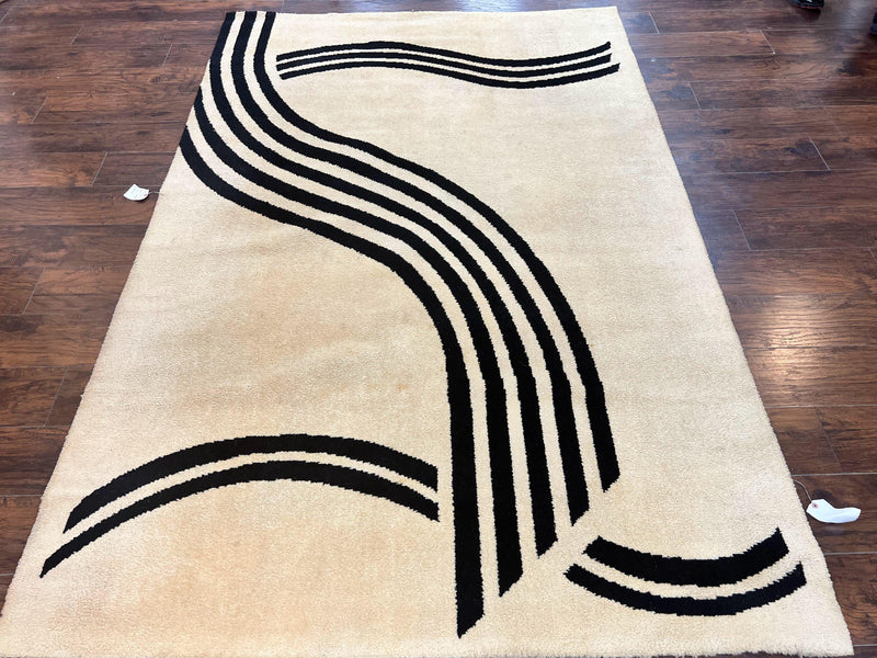 Modern Rug 6x9, Cream and Black, Abstract Pattern by Jewel Rugs