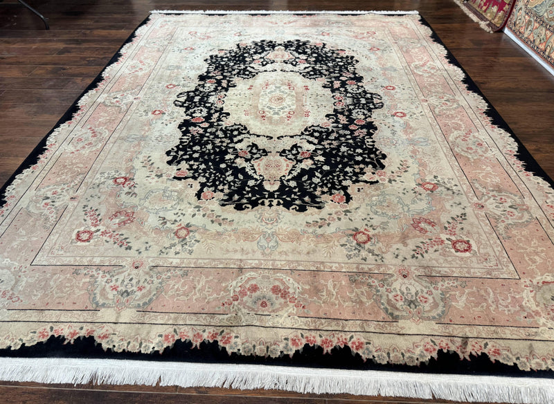 Pak Persian Tabriz Rug 8.6 x 11.6, Black Pink, Traditional Elegant Formal Oriental Carpet, Dining Room Rug, Fine 225 KPSI by Jewel Rugs
