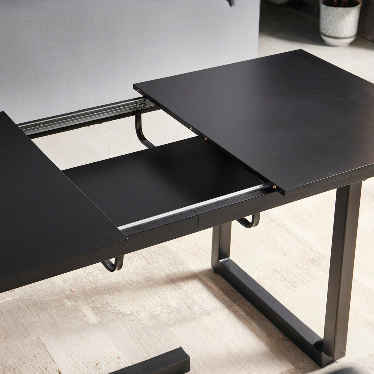 Square Extendable Dining Table with Metal Leg - Black or White, photo 8 of 12