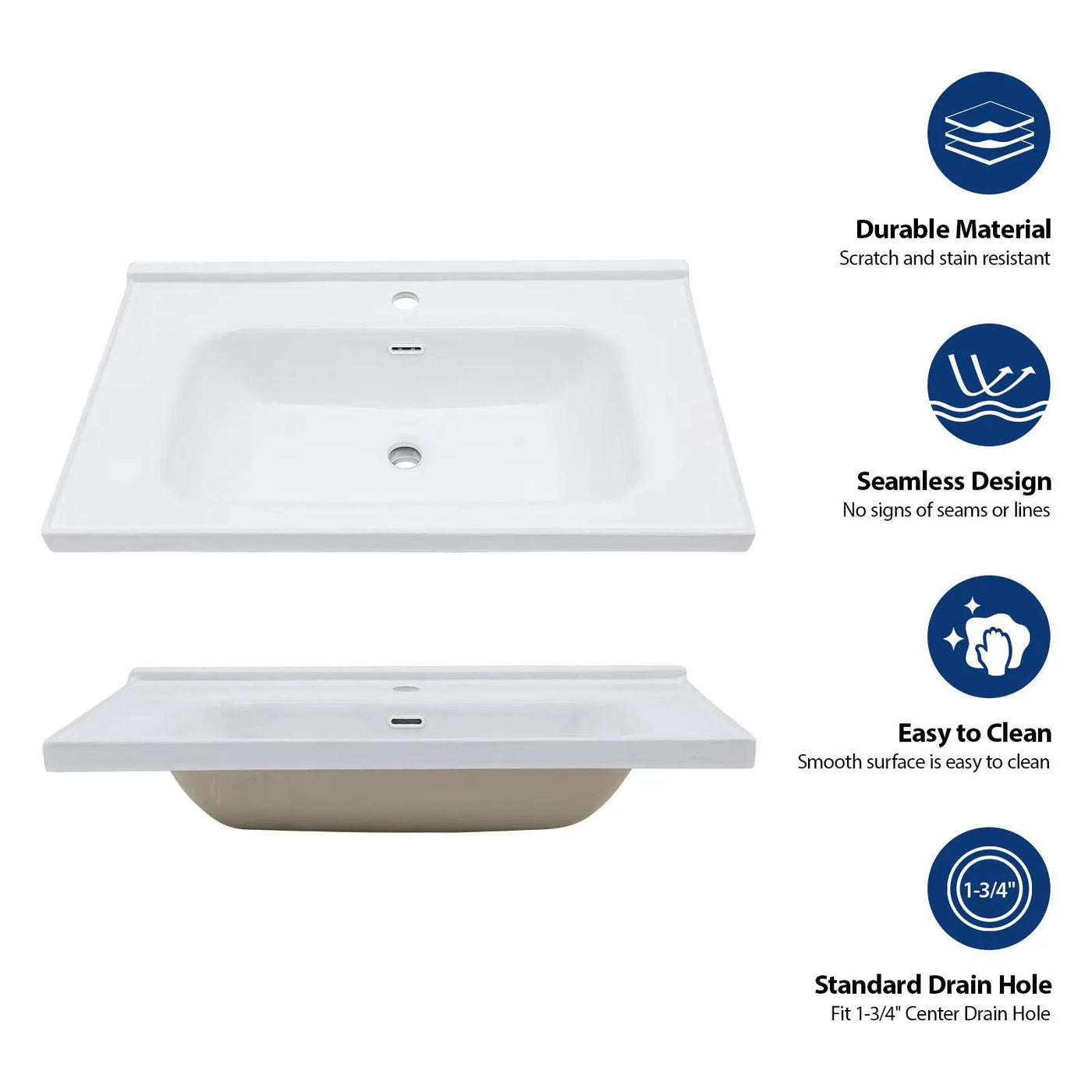 Modern Rectangular Vanity Top With Overflow For Bathroom by HouseOfZazla