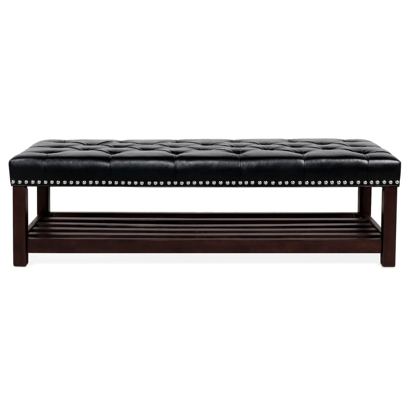 Bedroom End Of Bed Bench Tufted Upholstered End Of Bed Bench End Of Bed Entrance Shoe Bench With Nailhead Trim And Shelf Bedroom Upholstered Bench Living Room Shoe Rack Footstool by Unique Piece Furniture