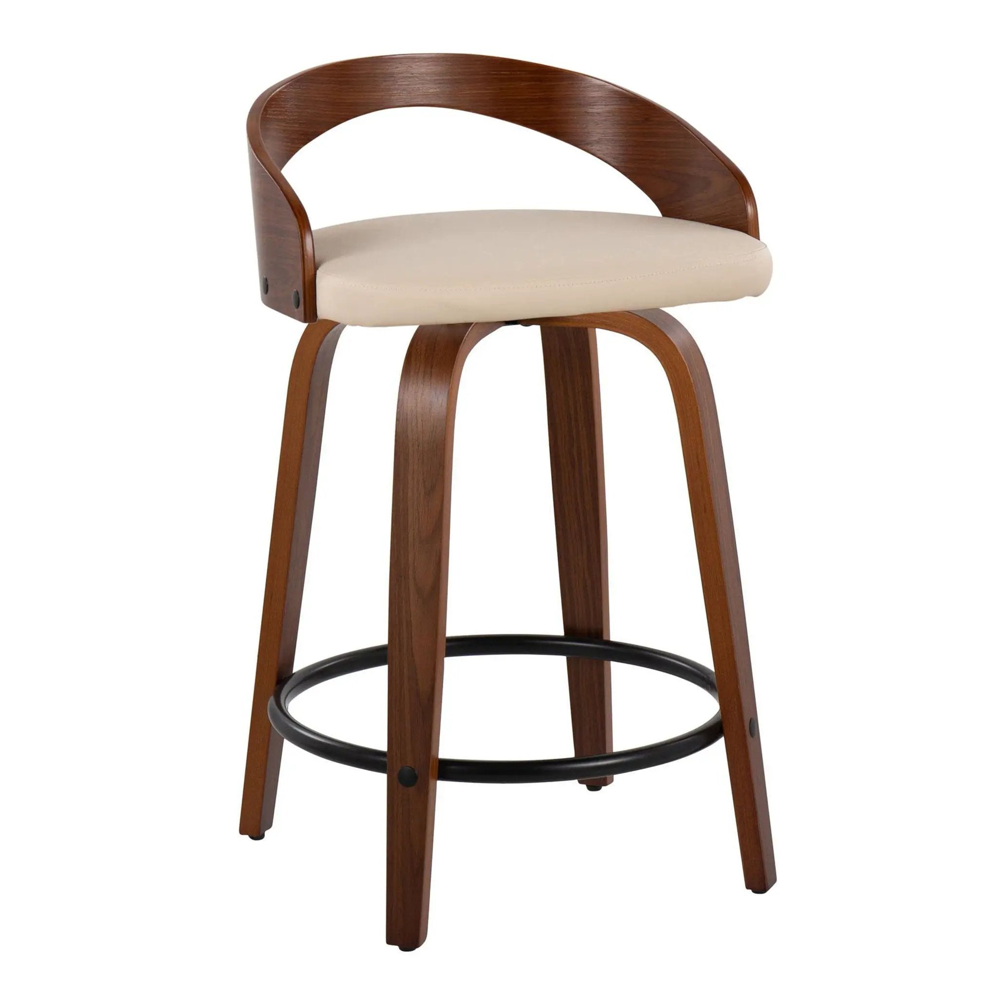 Grotto - Mid-Century Modern Fixed Height Counter Stool & Swivel With Round Footrest (Set of 2) by HouseOfZazla