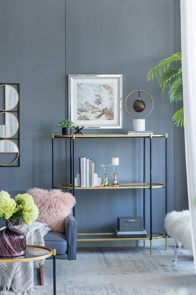 3 Tier Metal Console Table with Mirrored Shelves - Golden Black, photo 3 of 12