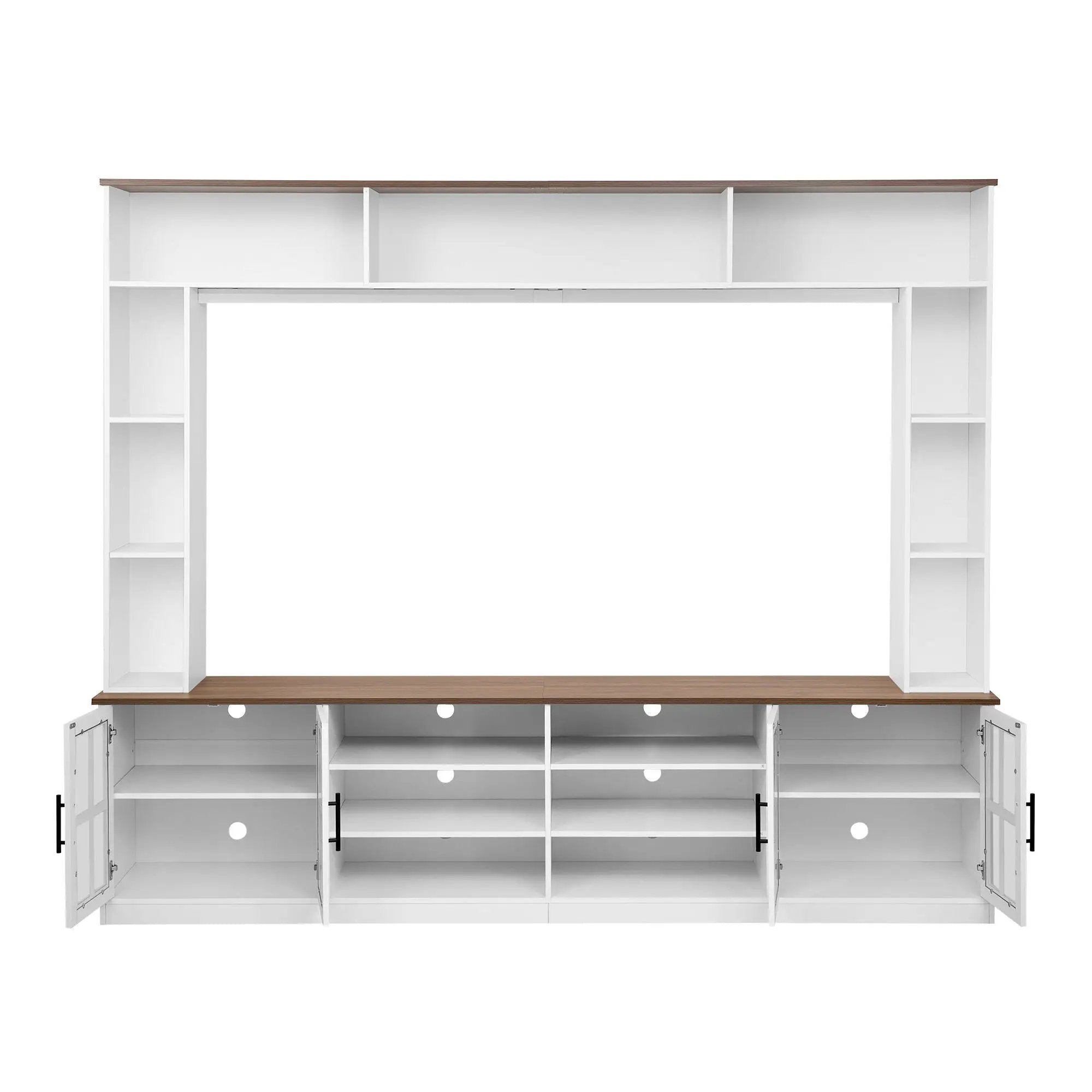 Wall Unit Entertainment Center With Bookshelves For TVs Up To 80", Tempered Glass Doors And Adjustable Shelves by HouseOfZazla