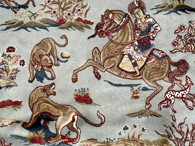 Round Silk Rug 6x6, Hunting Design, Bamboo Silk, Animal Pictorials by Jewel Rugs