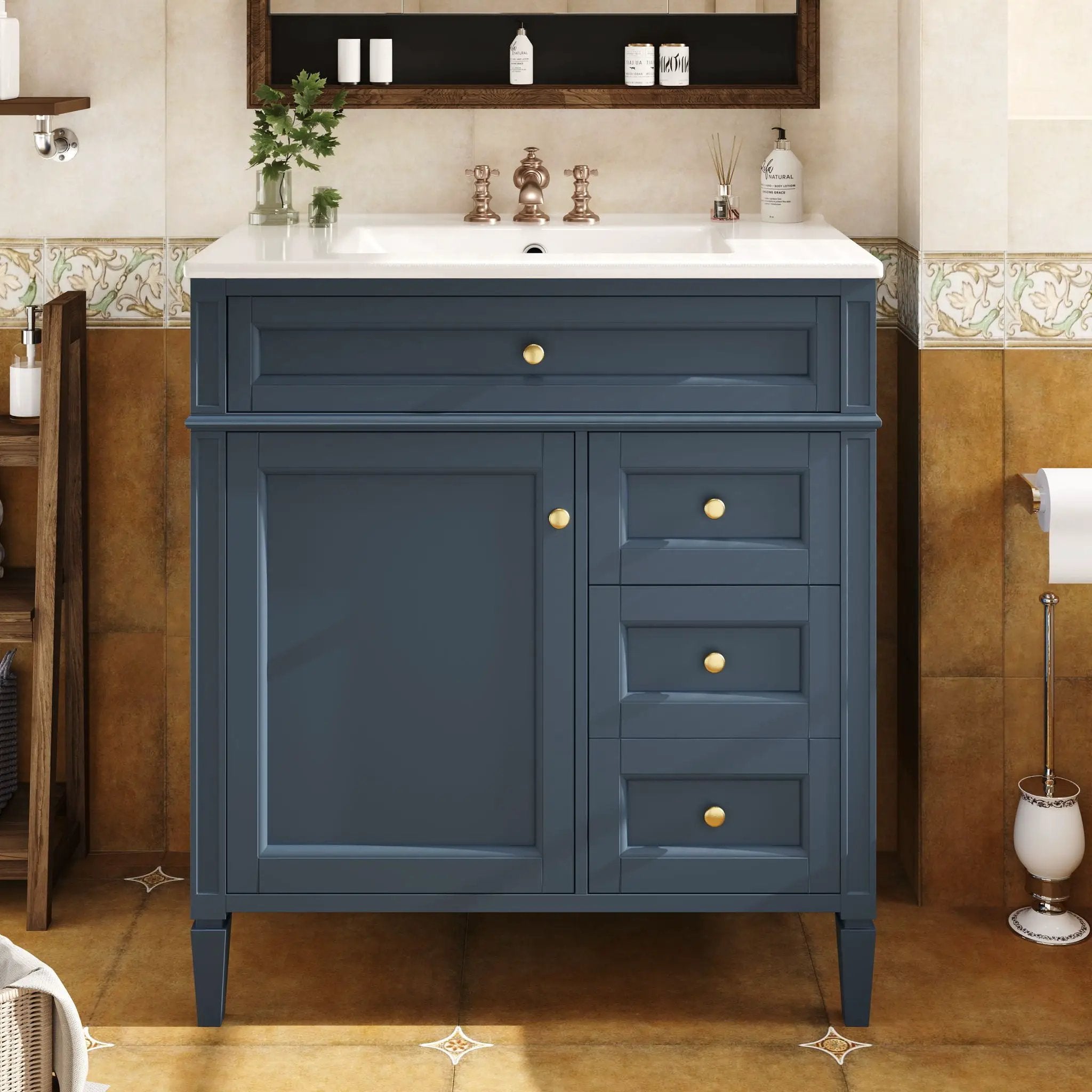 Bathroom Vanity With Top Sink, 2 Drawers & Tip Out Drawer by Unique Piece Furniture