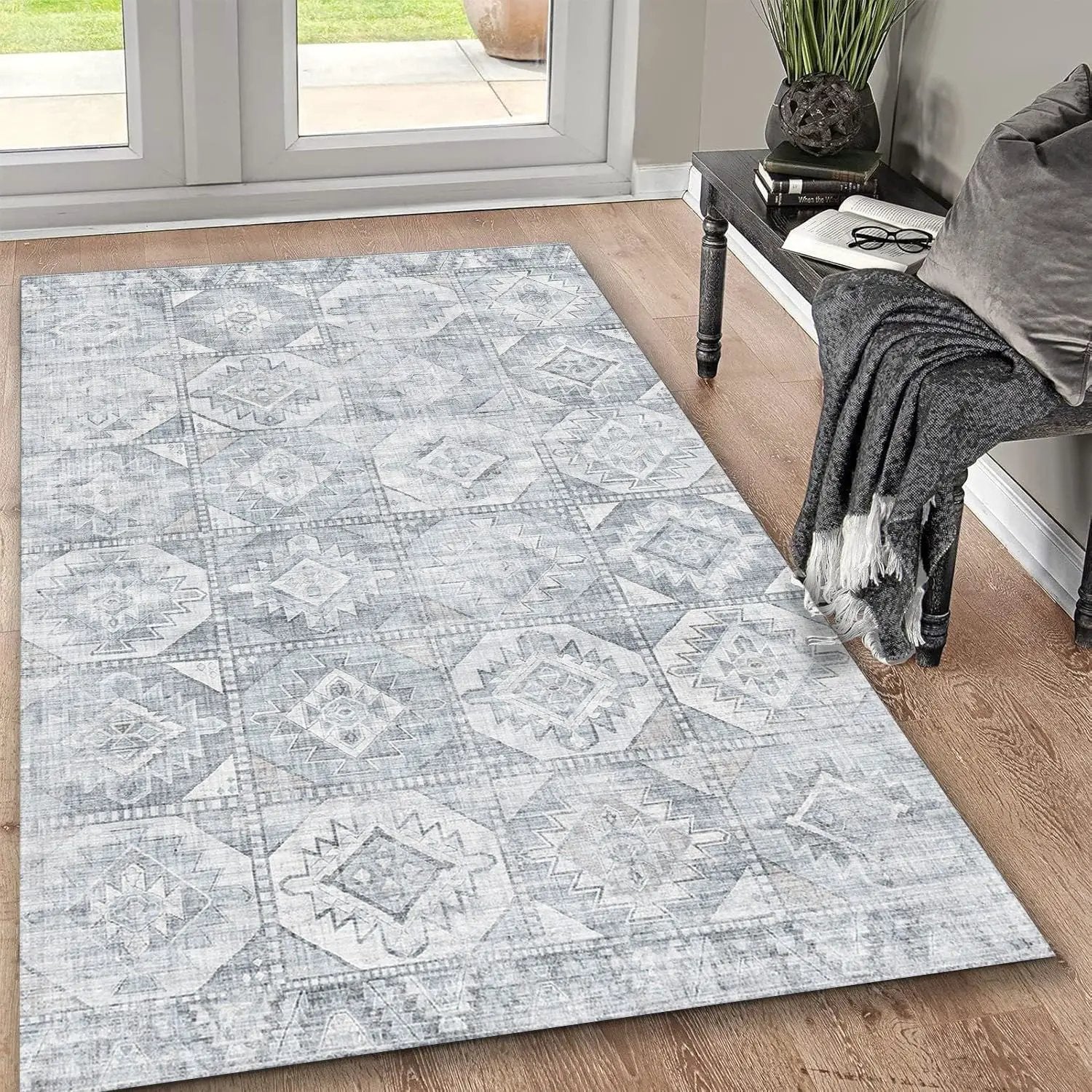 Toucan - 5' X 7' Washable Non - Slip Area Rug - Silver by HouseOfZazla