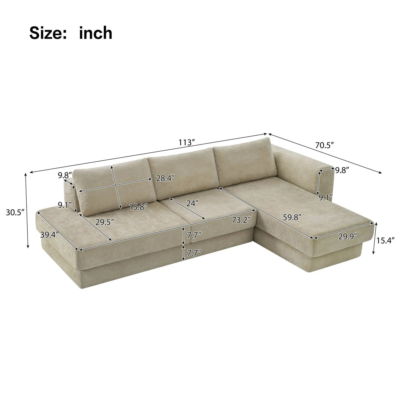 L-Shaped Modular Sofa With Double Layer Cushion by HouseOfZazla