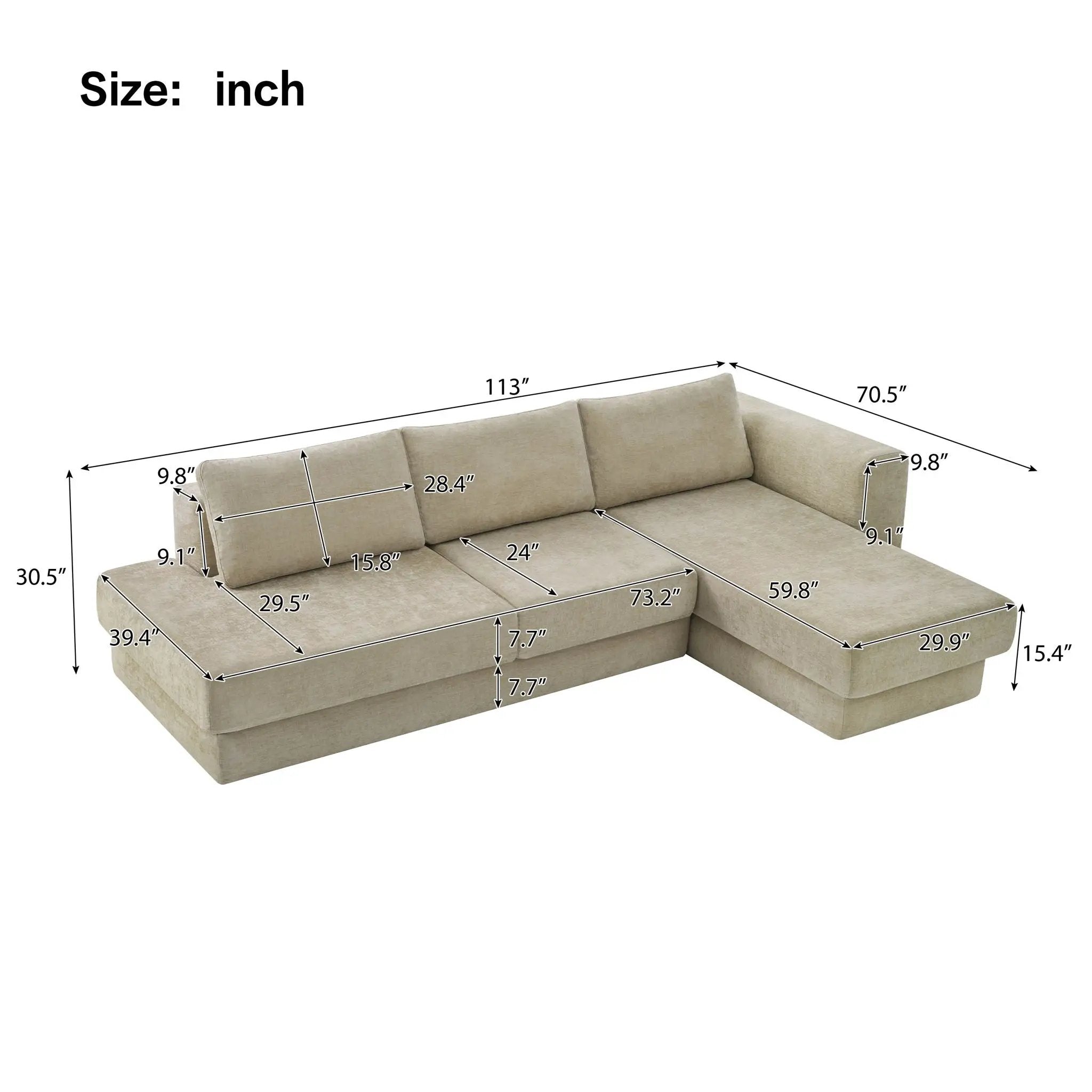 L-Shaped Modular Sofa With Double Layer Cushion by HouseOfZazla