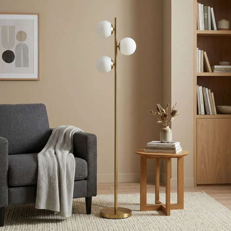 Brilliance - Modern Floor Lamp, Opal Shades And Round Base - Clear / Gold by Unique Piece Furniture