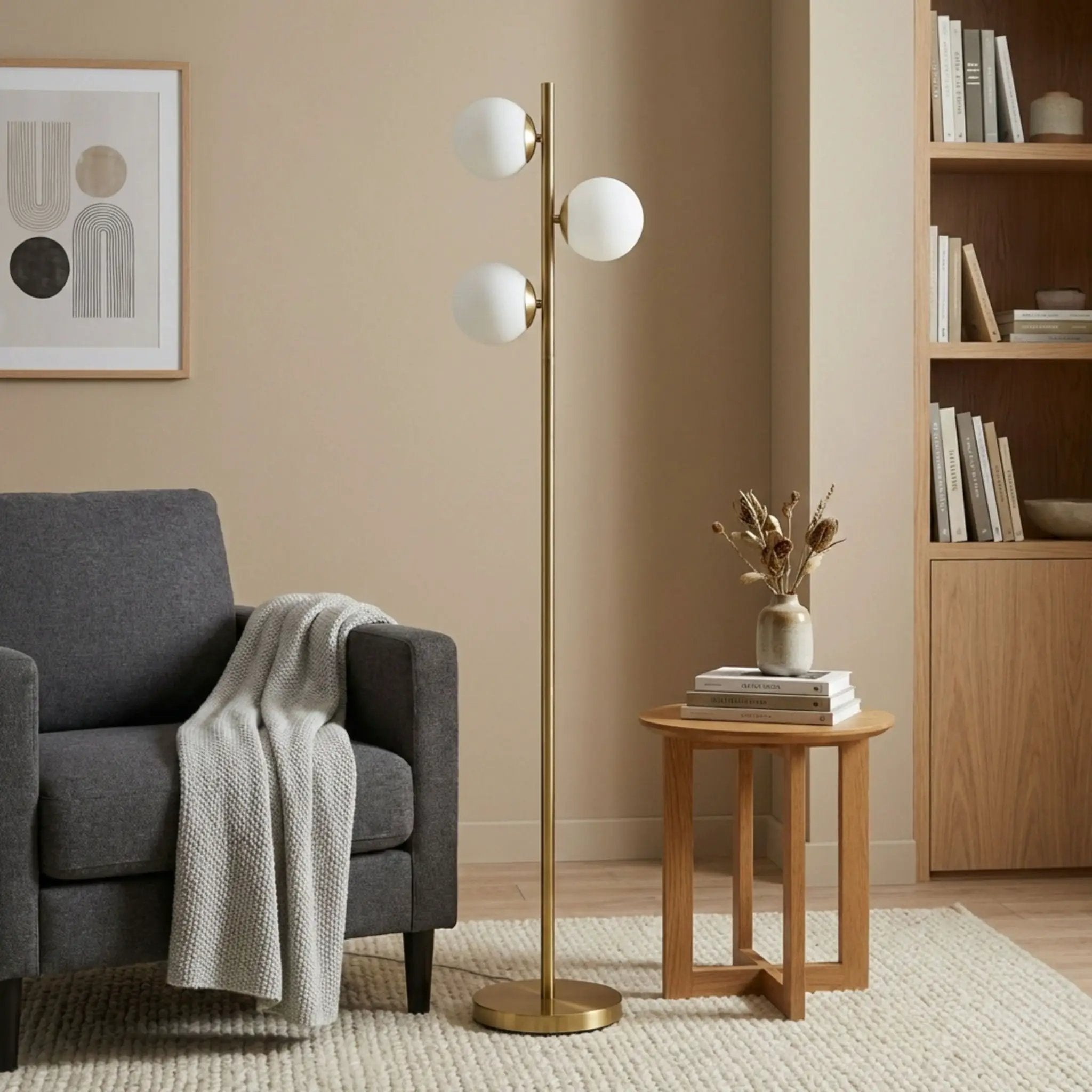 Brilliance - Modern Floor Lamp, Opal Shades And Round Base - Clear / Gold by HouseOfZazla