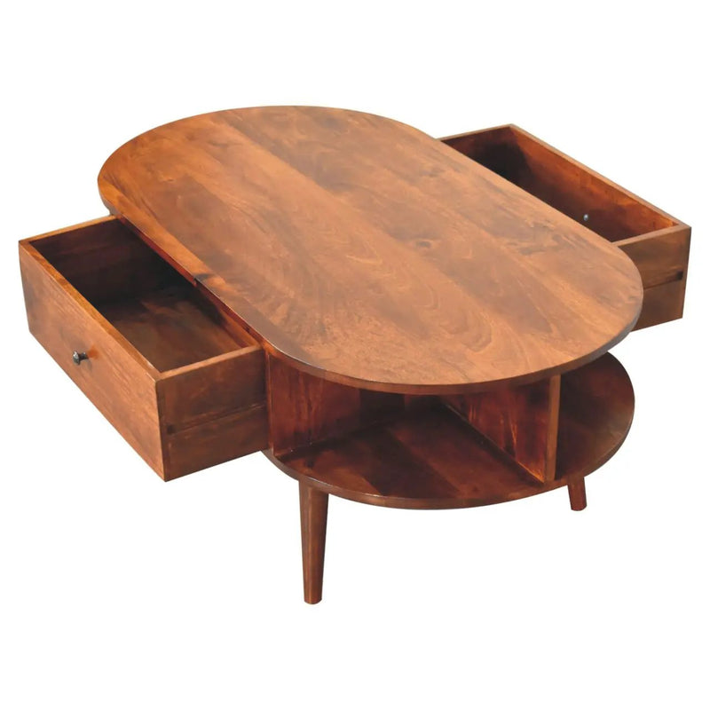 Oval Coffee Table With 1 Drawer - Chestnut by HouseOfZazla