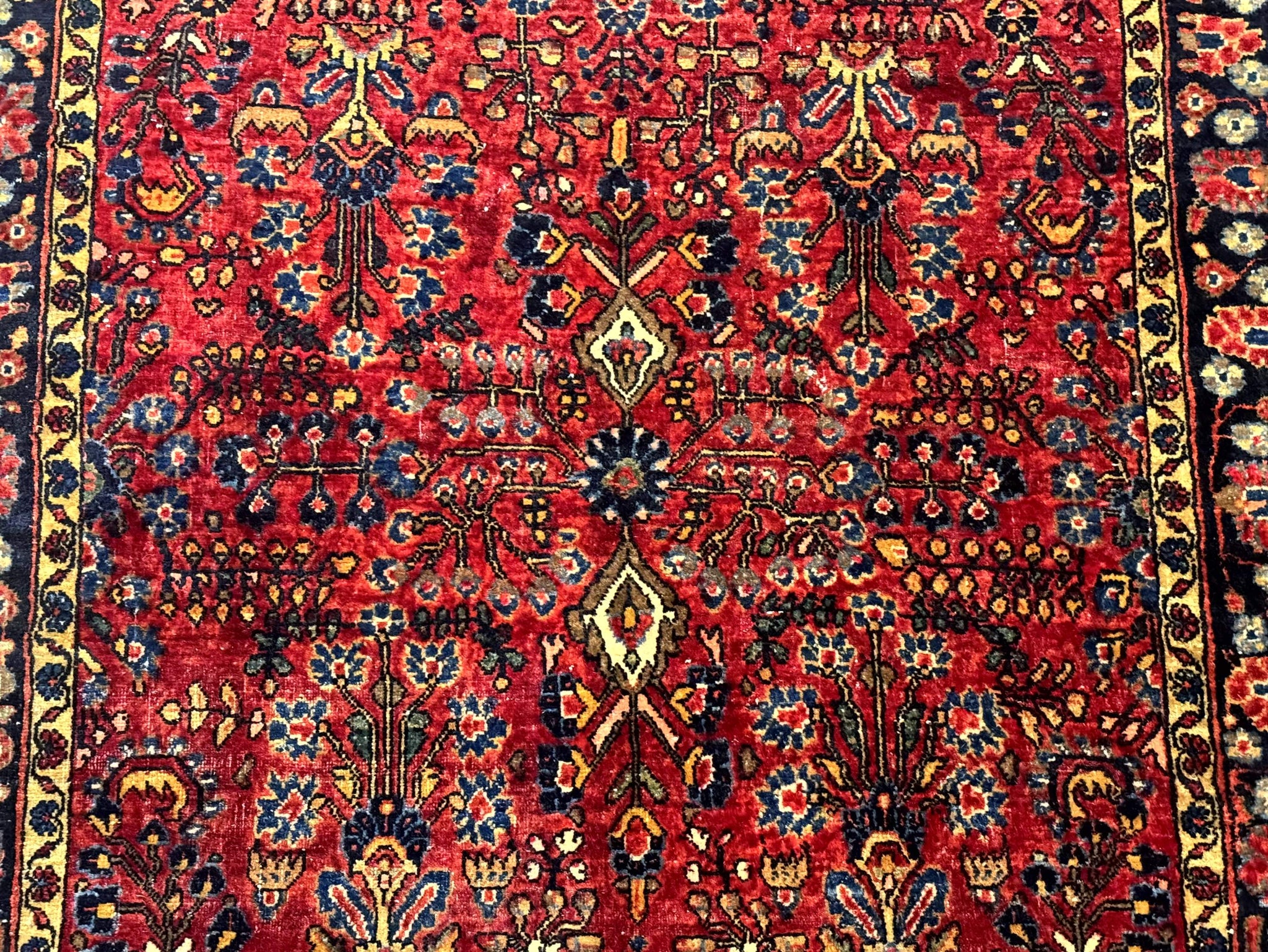 Antique Persian Sarouk Rug 3x4, Red, Floral, 1920s Wool Rug by Jewel Rugs