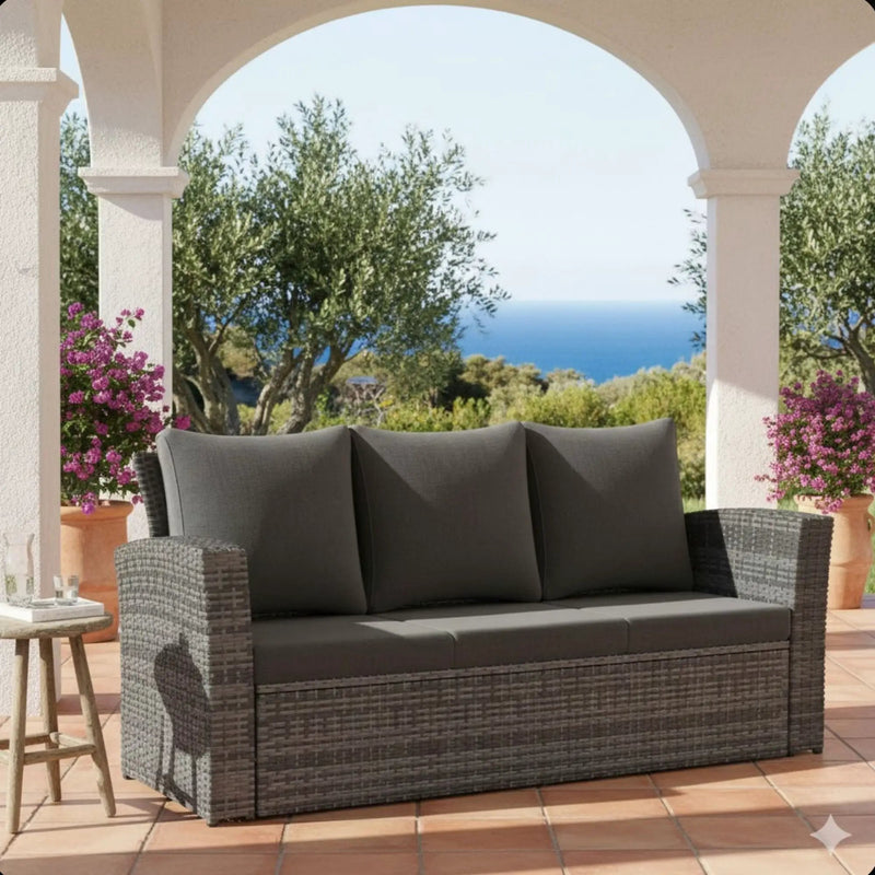 All-Weather Wicker 3 Seat Patio Sofa With Thick Cushions by HouseOfZazla