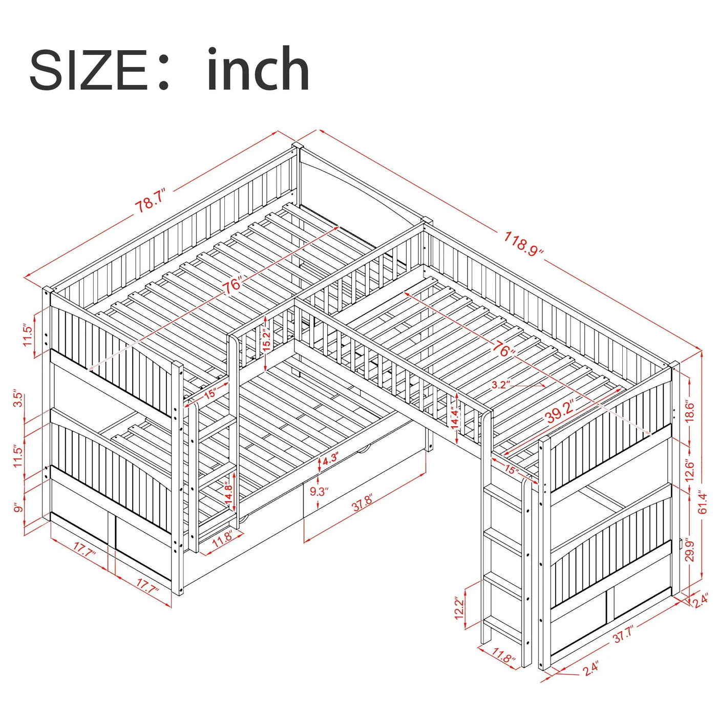 Bunk Bed With Loft And 2 Drawers by HouseOfZazla