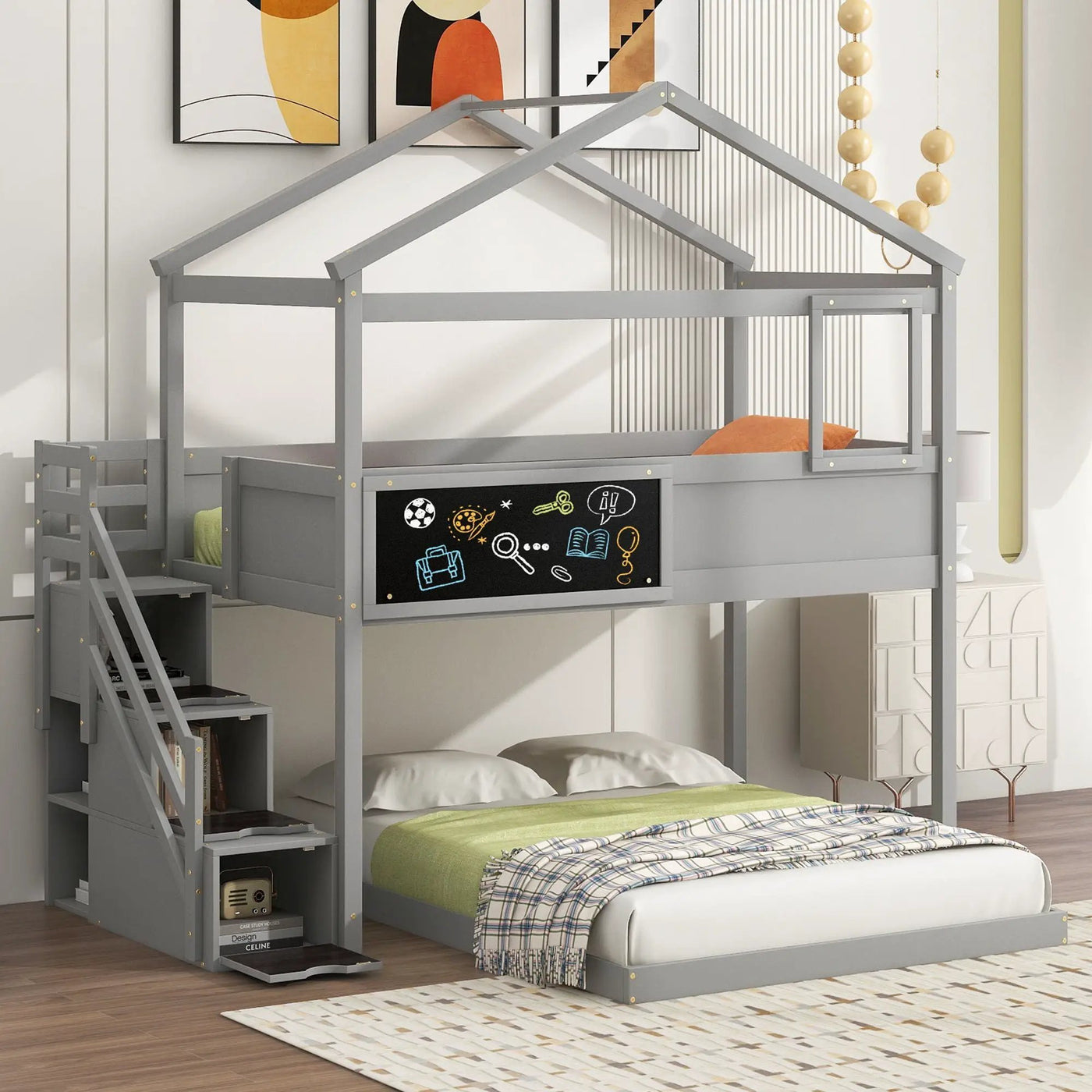 House Style Bunk Bed With Storage Staircase And board by HouseOfZazla