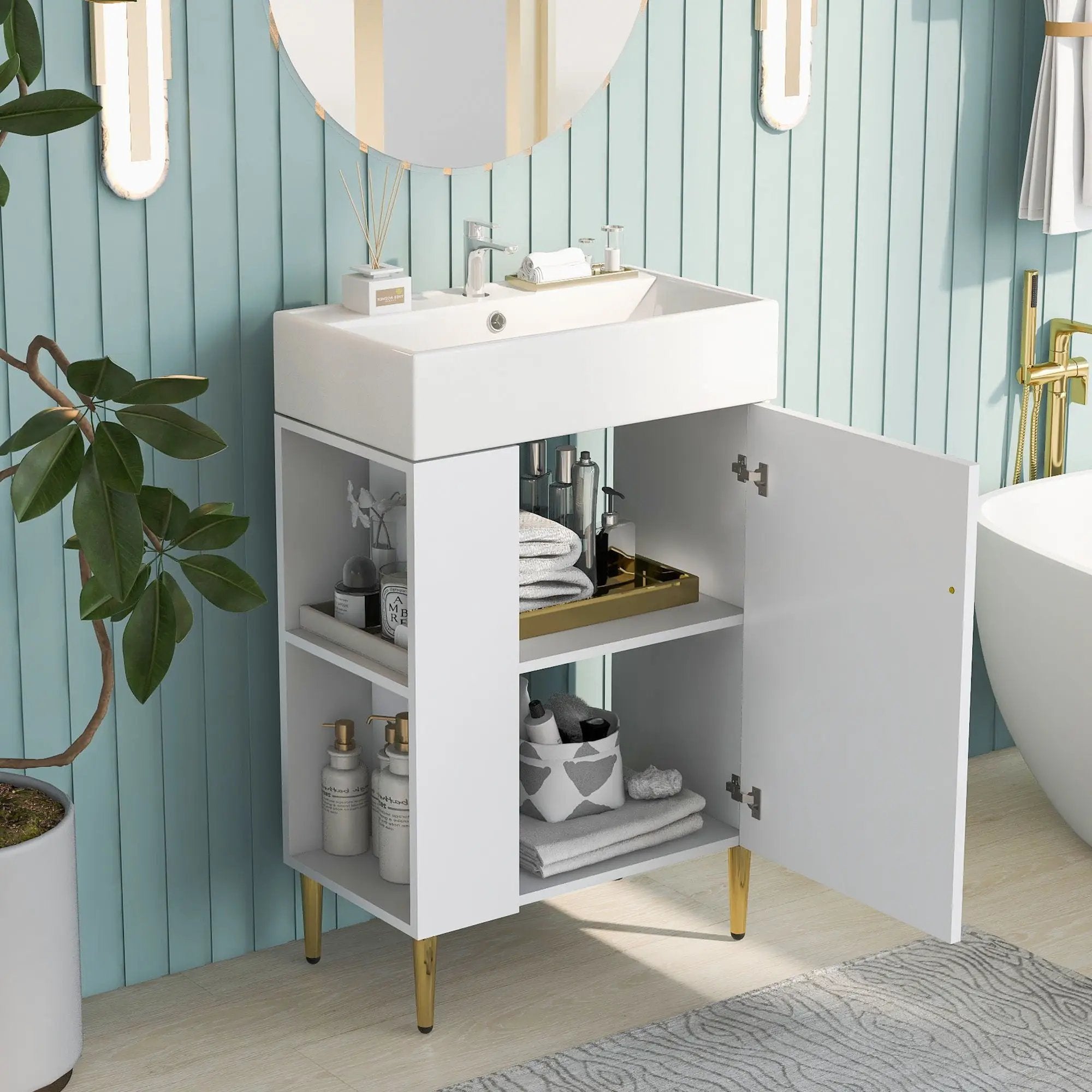 Bathroom Vanity, Combo Cabinet, Bathroom Storage Cabinet, Single Ceramic Sink by HouseOfZazla