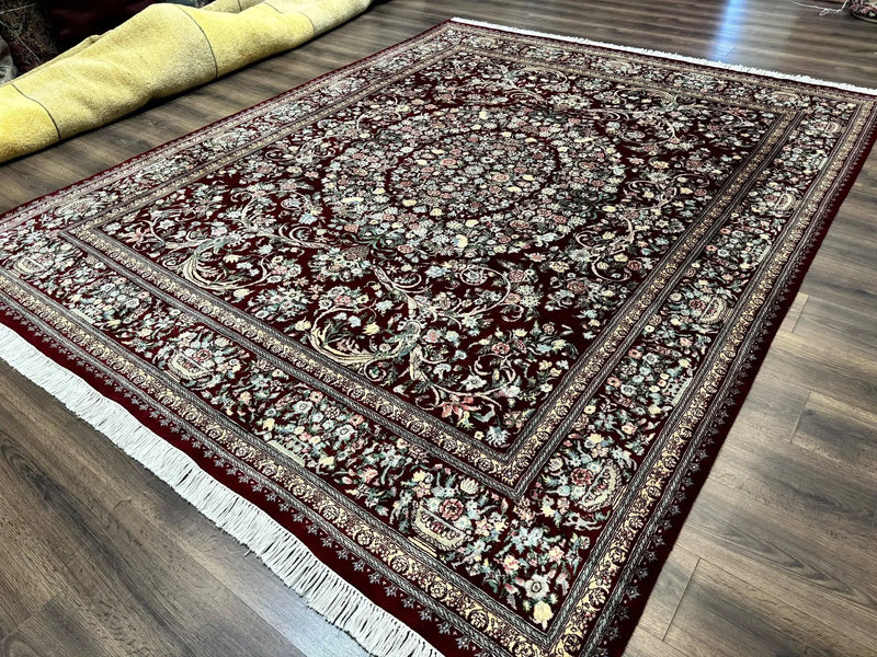 Burgundy Persian Rug 8x10, Pak Persian Floral Carpet, Very Fine 300 KPSI by Jewel Rugs