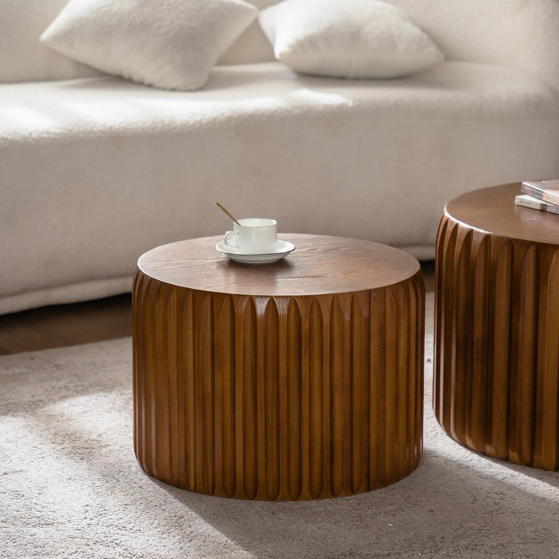 Set of 2 Fluted Round Coffee Tables - Mid-Century Modern Wood by HouseOfZazla