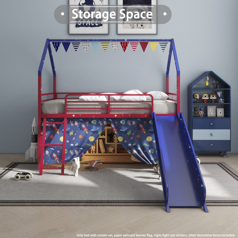 Jack - House Loft Bed With Slide And Curtain Set by HouseOfZazla