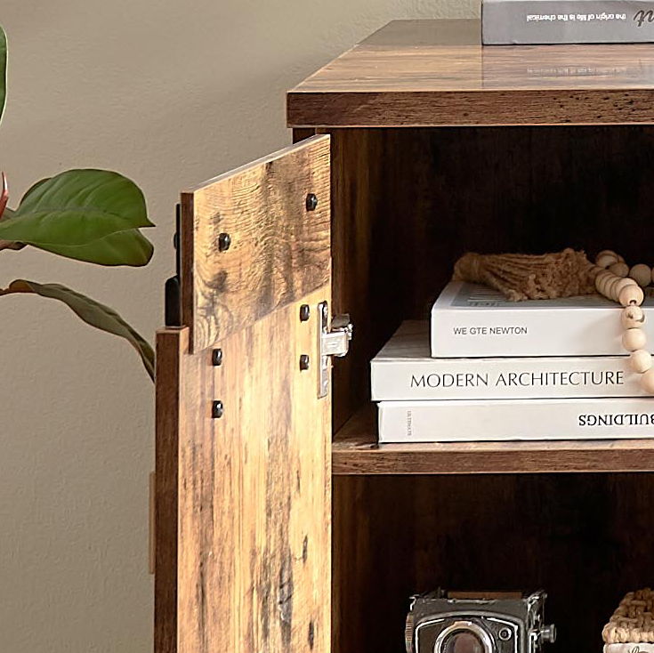 Distressed Wood Home Office Desk with Barn Door Cabinet and Shelves, photo 5 of 7