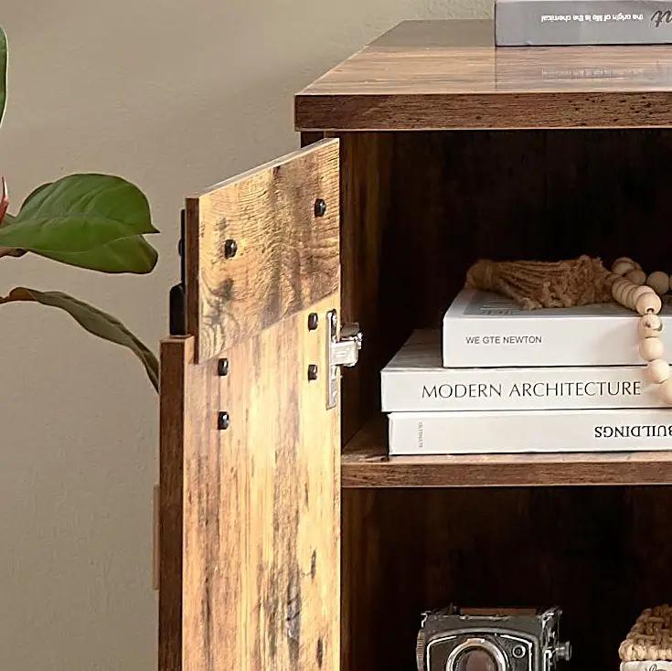 Home Office Desk One Cabinet Three Shelves Faux Barn Door On Metal Euro Hinges Modesty Panel - Distressed Wood by HouseOfZazla