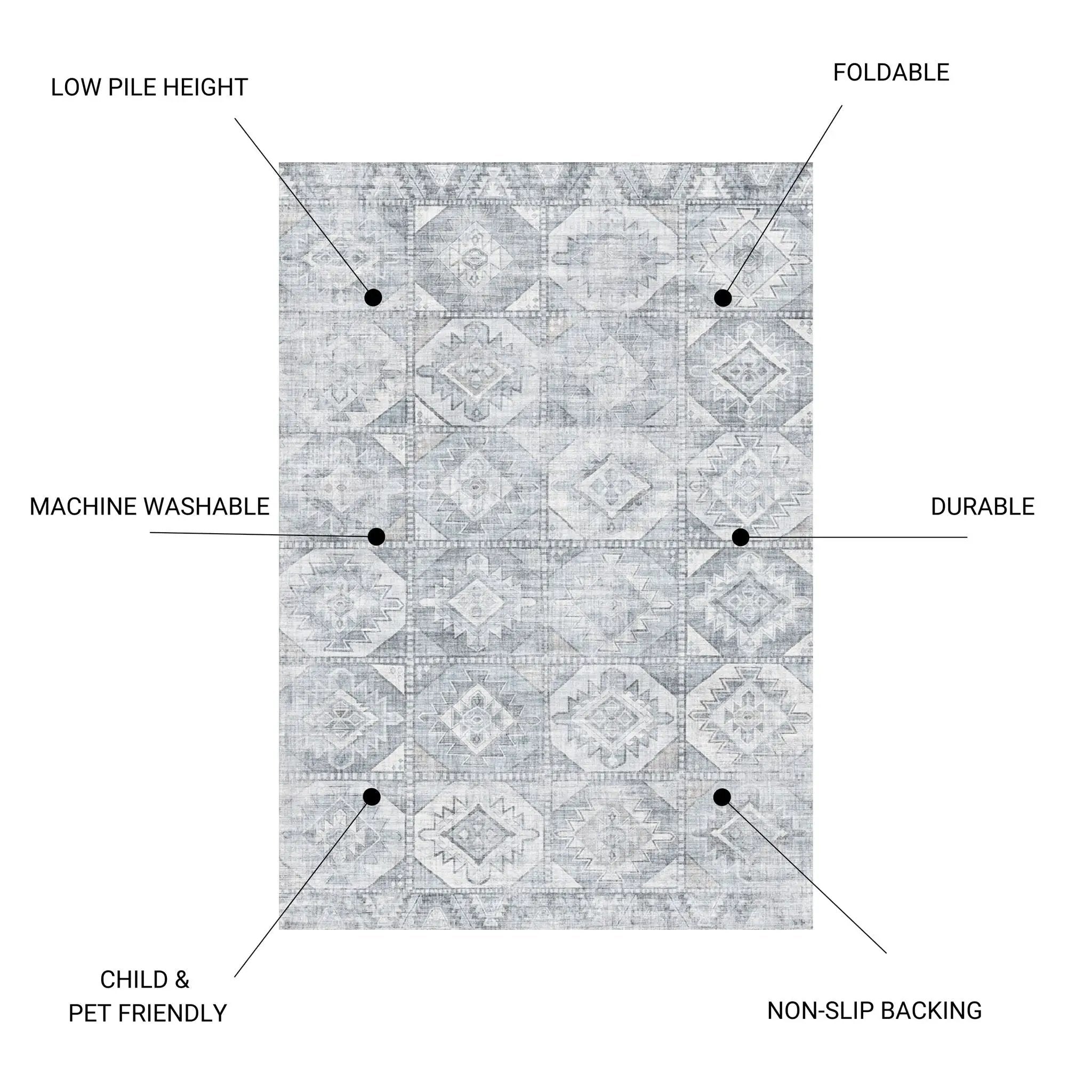 Toucan - 5' X 7' Washable Non - Slip Area Rug - Silver by HouseOfZazla