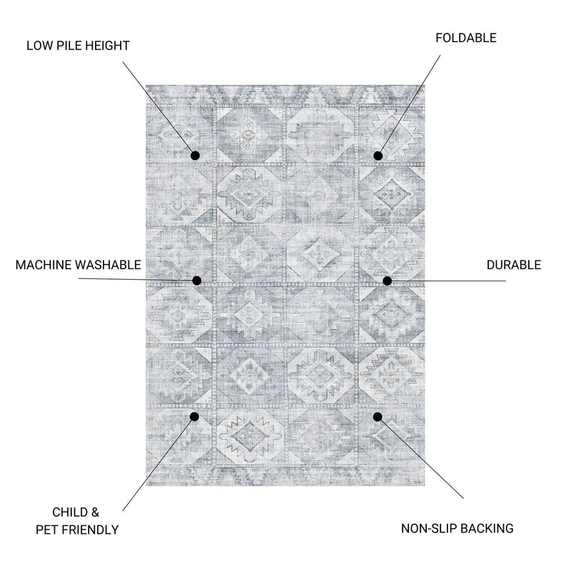 Toucan - 5' X 7' Washable Non - Slip Area Rug - Silver by HouseOfZazla