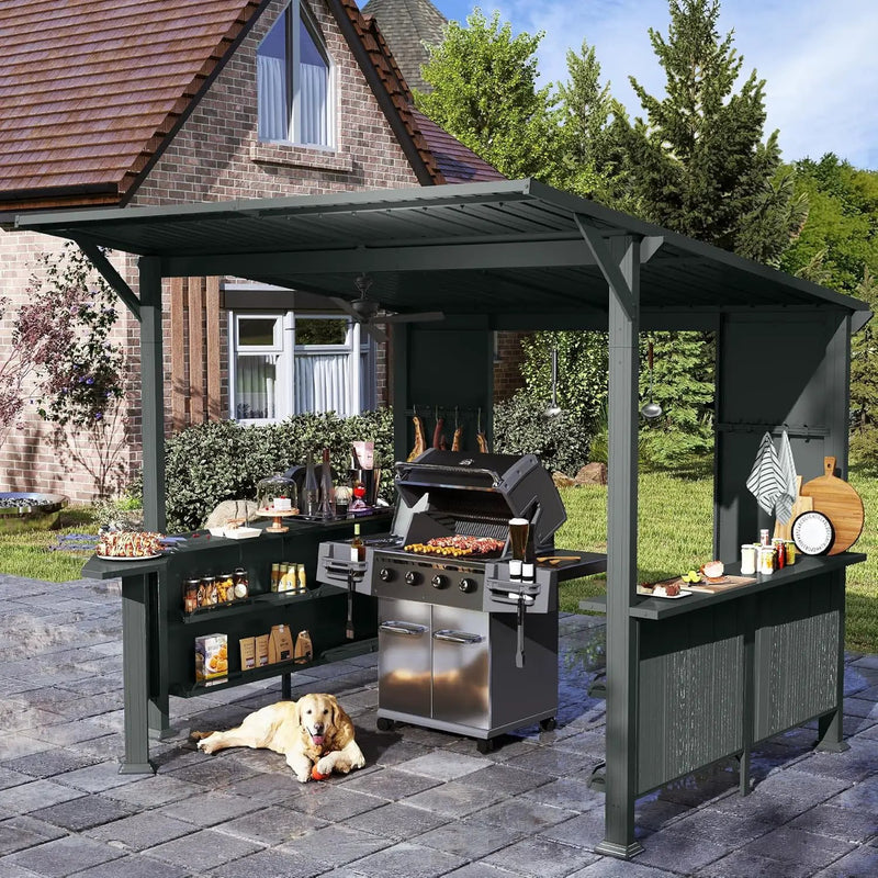 9X10FT Hardtop Grill Gazebo with Storage Shelves and Expansion Platform by HouseOfZazla