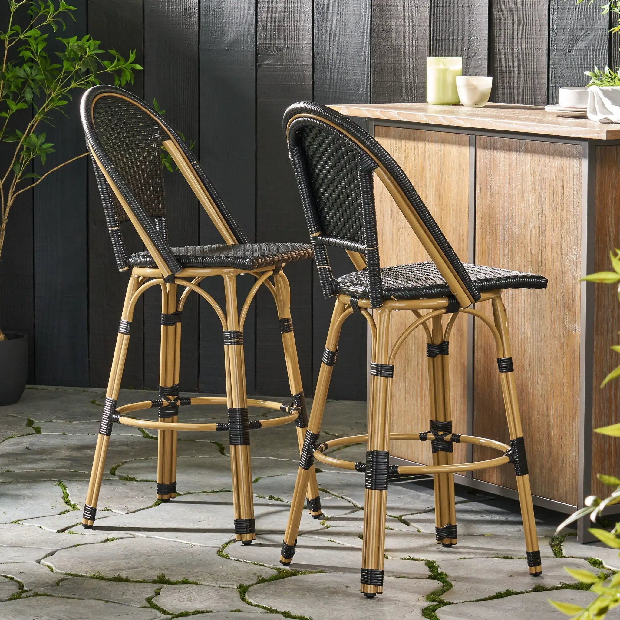 Outdoor Rattan And Aluminum French Barstools (Set of 2) by HouseOfZazla